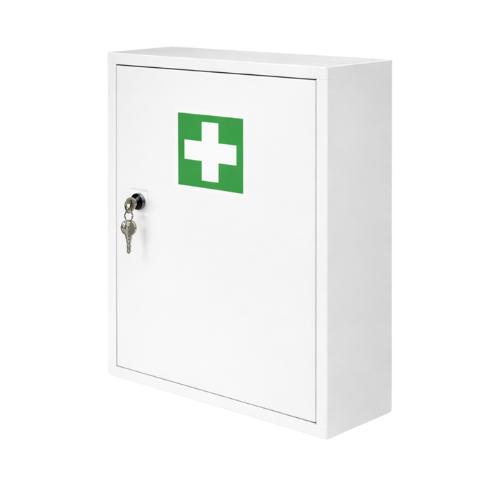 Verbandschrank A mit DIN 13157 Füllung - Metall - 2 Fächer - abschließbar - weiß - 37x30x14 cm