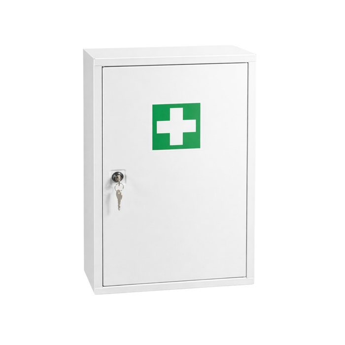 Verbandschrank B (leer) - Metall - 3 Fächer - abschließbar - Weiß - für DIN 13157 Füllung - 46x30x14 cm