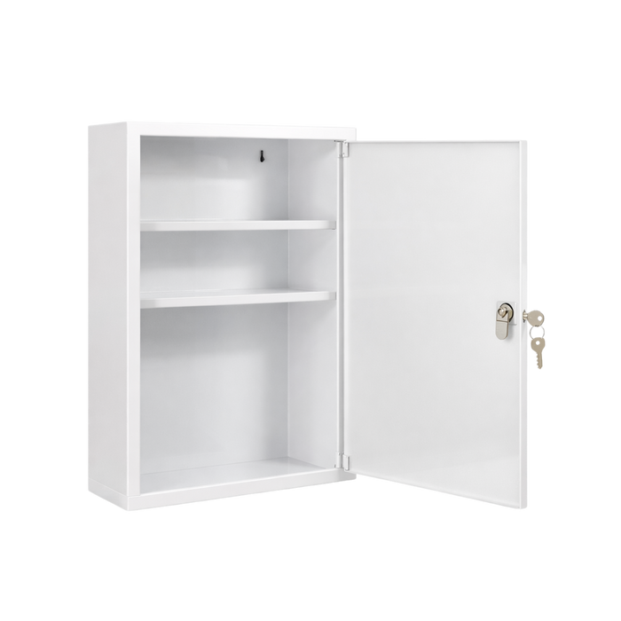 Verbandschrank B mit DIN 13157 Füllung - Metall - Weiß - 3 Fächer - abschließbar - 46x30x14 cm