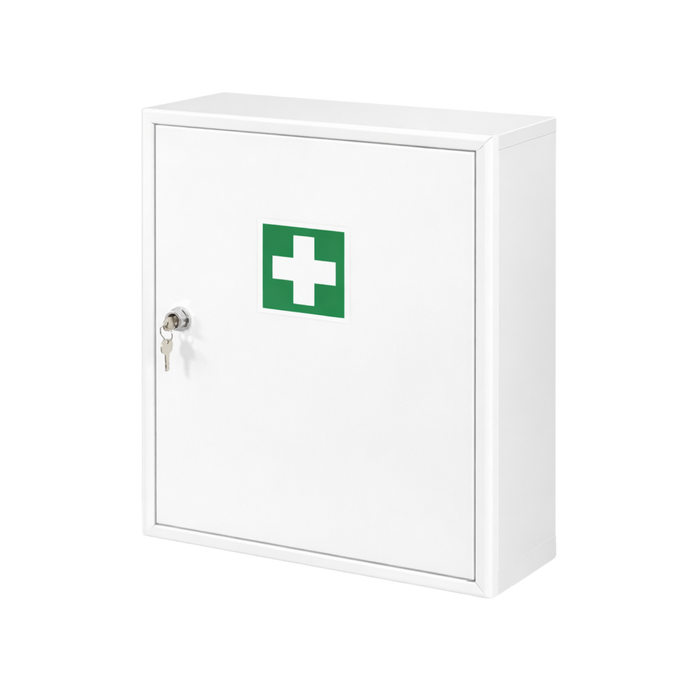 Verbandschrank C – Metall - weiß – leer – für DIN 13169 & 13157 Füllungen - 5 Fächer - abschließbar - 48,5x40x20 cm
