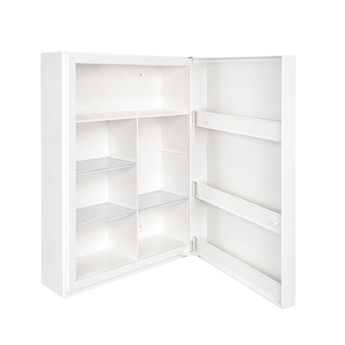 Verbandschrank K mit kleiner DIN 13157 Füllung – Kunststoff, 10 Fächer, Sicherheitsschloss - 45x34,5x16 cm