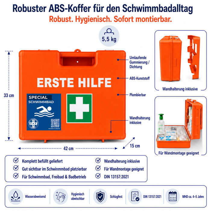 Erste-Hilfe-Koffer Schwimmbad DIN 13157 - orange