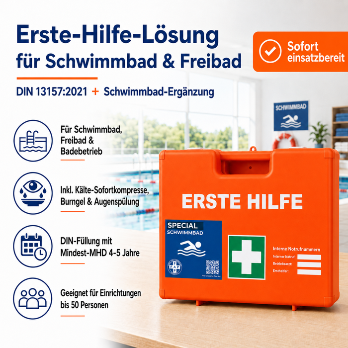 Erste-Hilfe-Koffer Schwimmbad DIN 13157 - orange