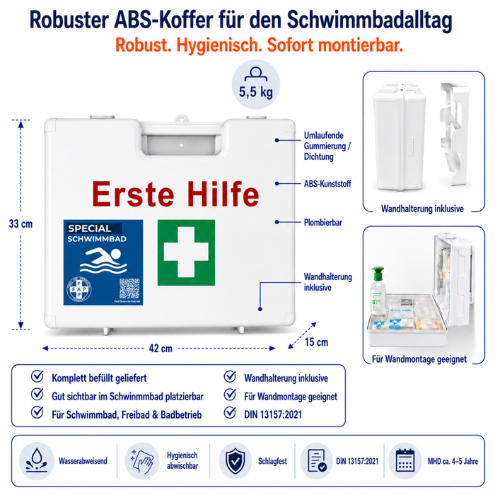 Erste-Hilfe-Koffer Schwimmbad DIN 13157 - weiß
