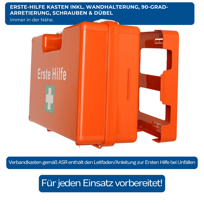 Erste-Hilfe-Koffer DIN 13169:2021 - LARGE - orange - mit großer DIN-Füllung, inkl. Halterung