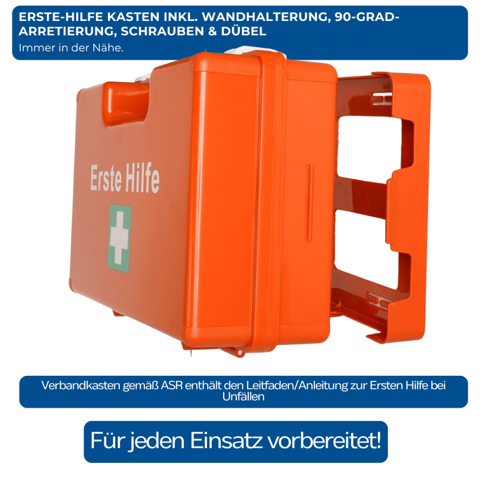 Erste-Hilfe-Koffer MEDIUM (leer) mit Wandhalterung – orange - robust & wasserfest