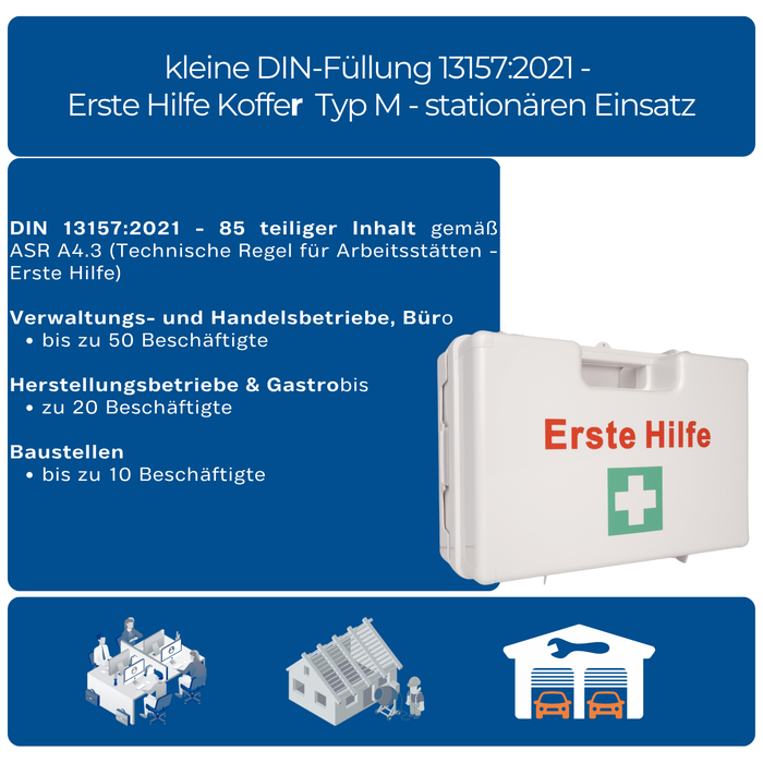 Erste-Hilfe-Koffer DIN 13157:2021 Weiß – MEDIUM mit Wandhalterung - inkl. kleine DIN-Füllung