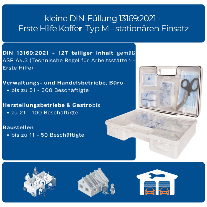 Erste-Hilfe-Koffer DIN 13169:2021 MEDIUM Weiß, große DIN-Füllung