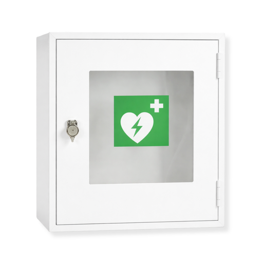 Universal AED Metallschrank (leer) für Defibrillatoren, Sichtfenster & Schloss, ohne Alarm, 40x40x20 cm