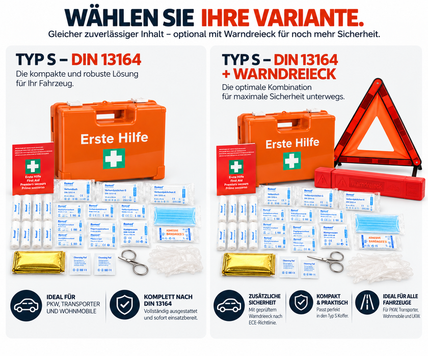 KFZ Erste-Hilfe-Koffer Typ S mit DIN 13164 für PKW oder LKW