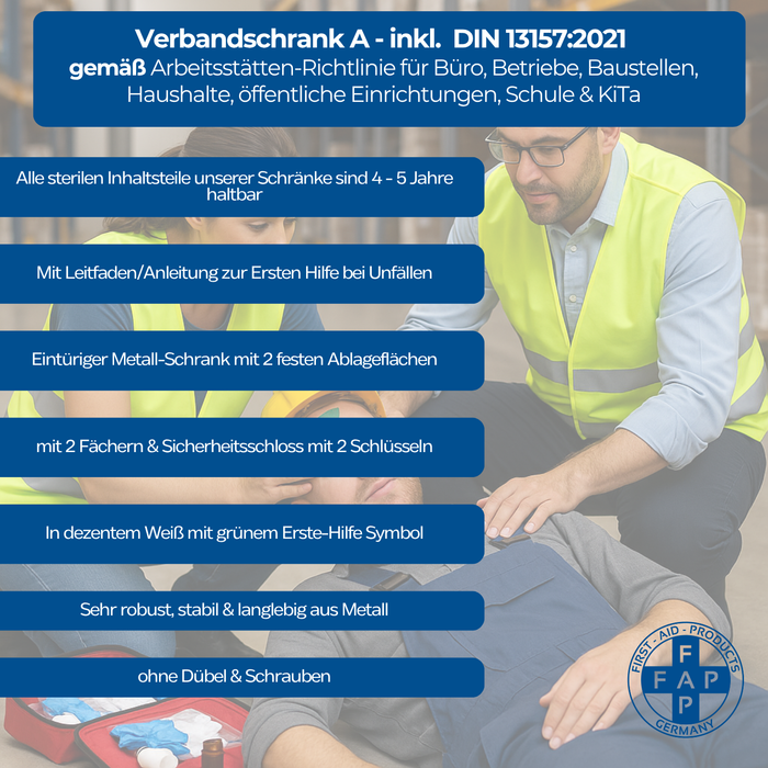Verbandschrank A mit DIN 13157 – Metall – abschließbar - Inhalt