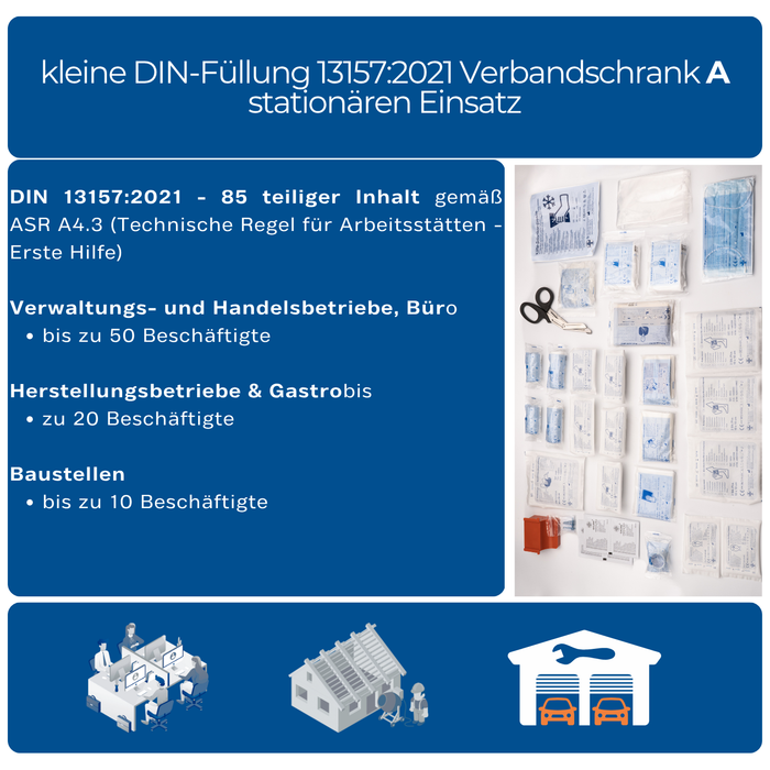 Verbandschrank A mit DIN 13157:2021 – Metall – abschließbar 