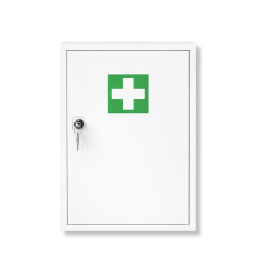 Verbandschrank A mit DIN 13157 Füllung - Metall - 2 Fächer - abschließbar - weiß - 37x30x14 cm