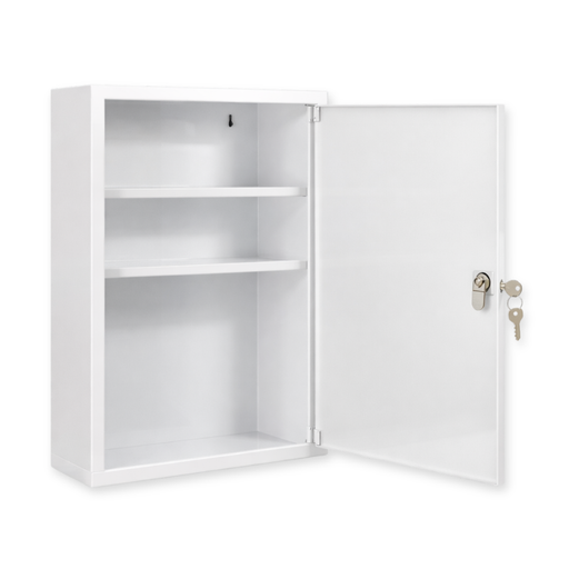 Verbandschrank B (leer) – Metall – 3 Fächer – abschließbar – Weiß – für DIN 13157 Füllung - 46x30x14 cm