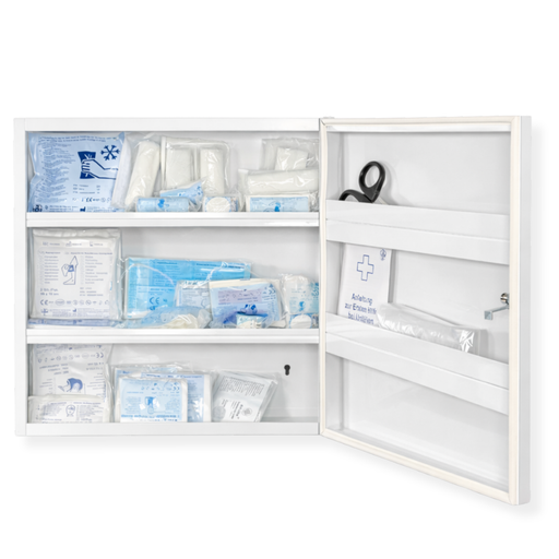 Verbandschrank D mit DIN 13157 Füllung (85-teilig) – Metall mit Gummidichtung - 48,5x40x15 cm