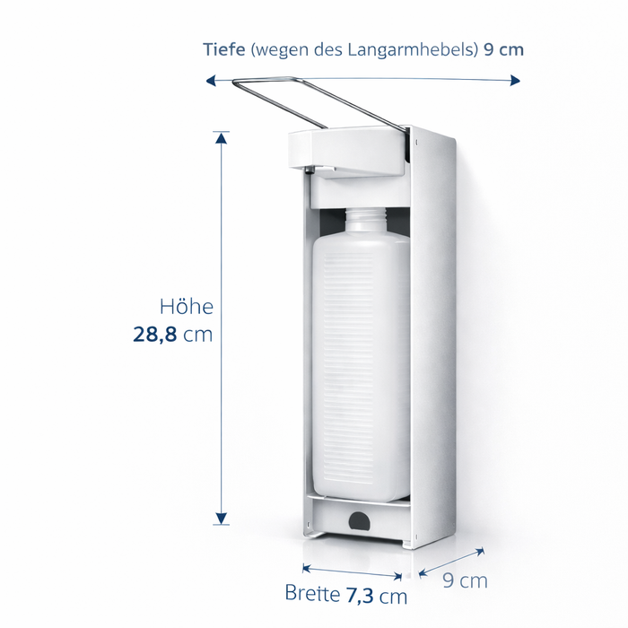 Hygiene-Wandspender Aluminium mit Langarmhebel – inkl. Leerflasche 1000 ml