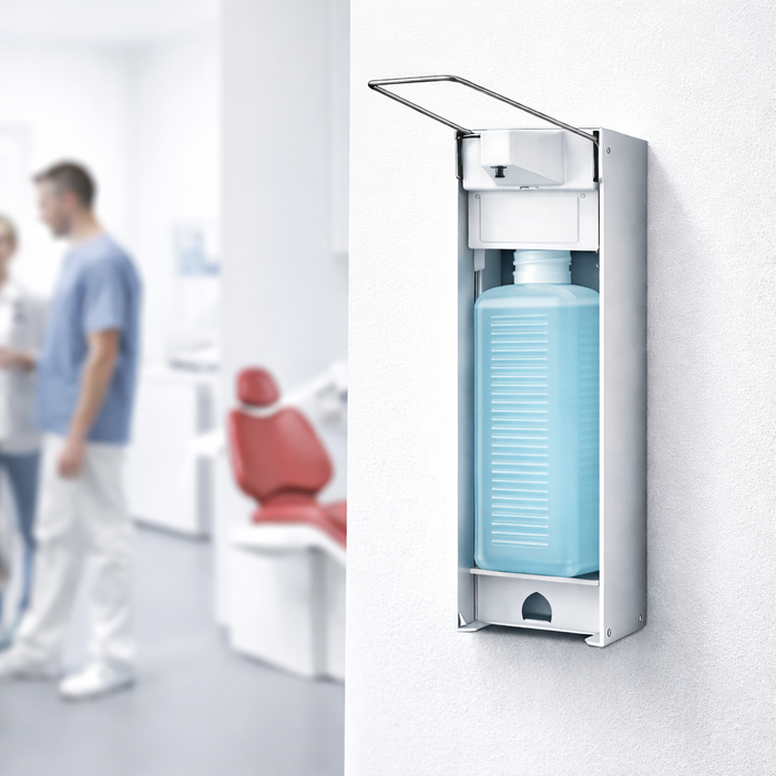 Hygiene-Wandspender Aluminium mit Langarmhebel – inkl. Leerflasche 1000 ml