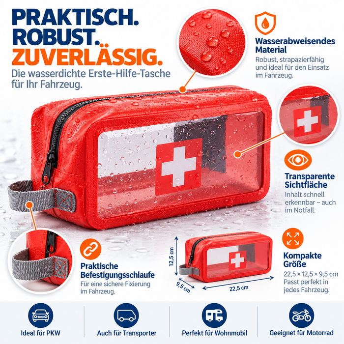 KFZ Erste-Hilfe-Tasche Waterproof mit DIN 13164 Füllung für PKW